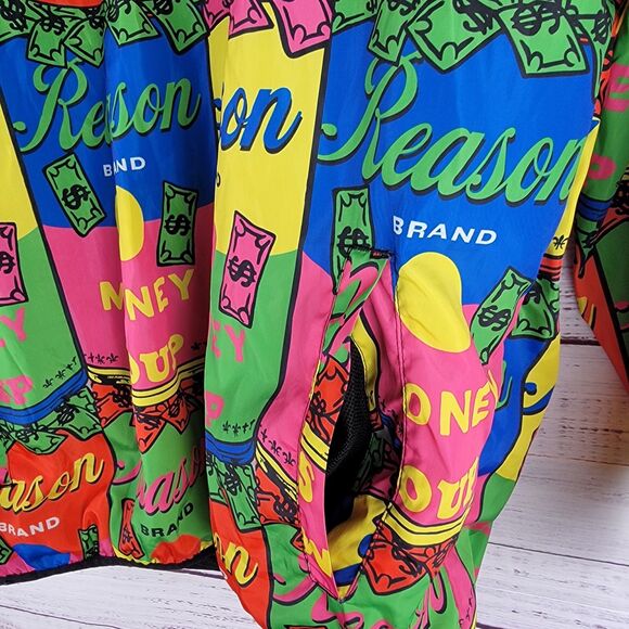 REASON Brand Anorak Jacket Men's L "Money Soup" AOP 1/4 Zip Lining Hood - Picture 8 of 10